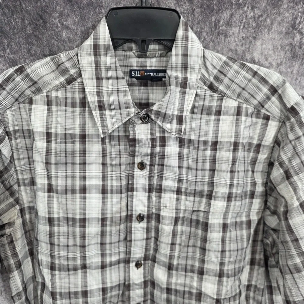 511 Tactical‎ Series Shirt Mens Medium Gray Plaid Conceal Carry Police